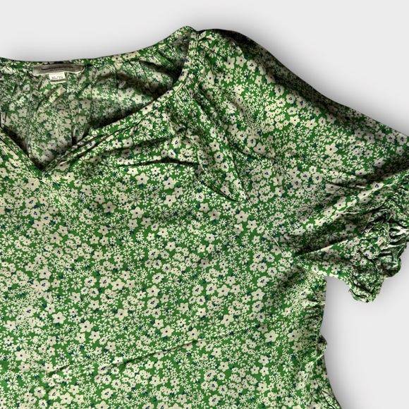 Beachlunchlounge Green Relaxed Floral Colorful Ruffled Blouse XL - Picture 3 of 8
